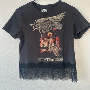Lynyrd‎ Skynyrd Black Graphic Tee with Lace Hem